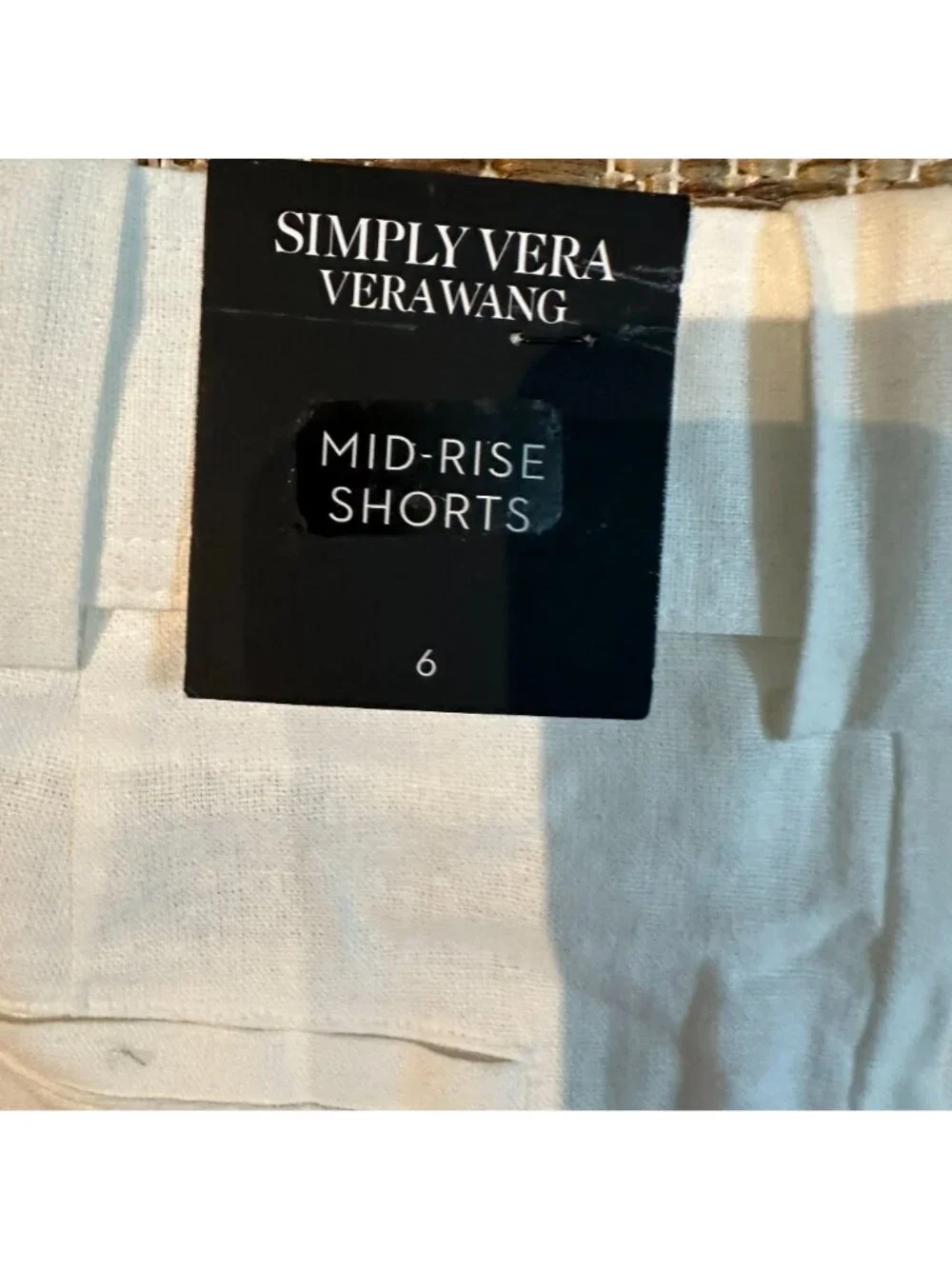 NWT Simply Vera Vera Wang Womens White Linen Blend Belted Mid-Rise Shorts Size 6